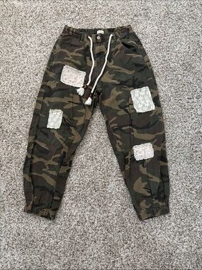 POL Camo Jogger Pants with Patch Details - Green